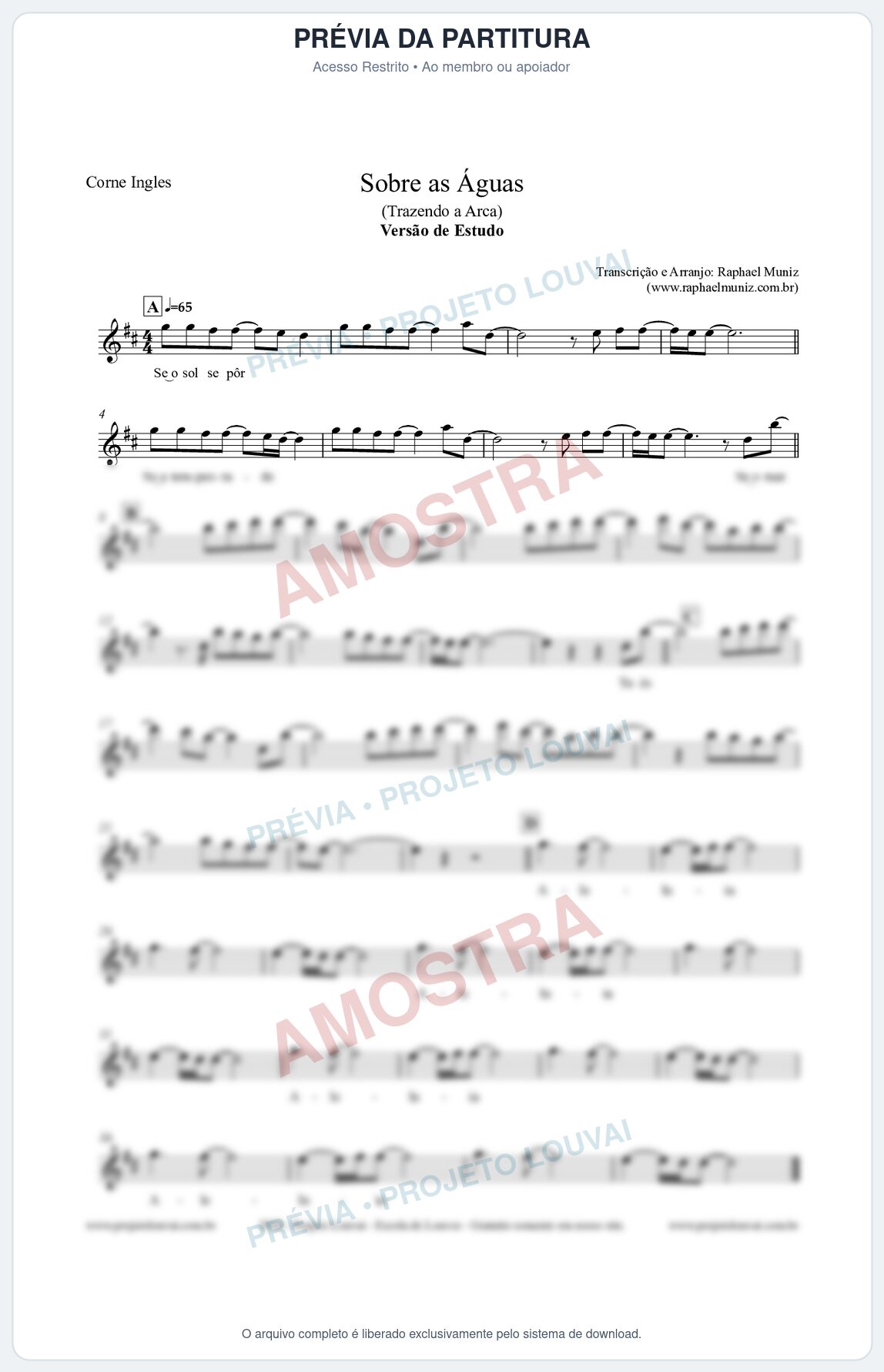 Prévia protegida da primeira página da partitura Partitura para Corne Inglês - Sobre as Águas (Versão de Estudo) - Trazendo a Arca
