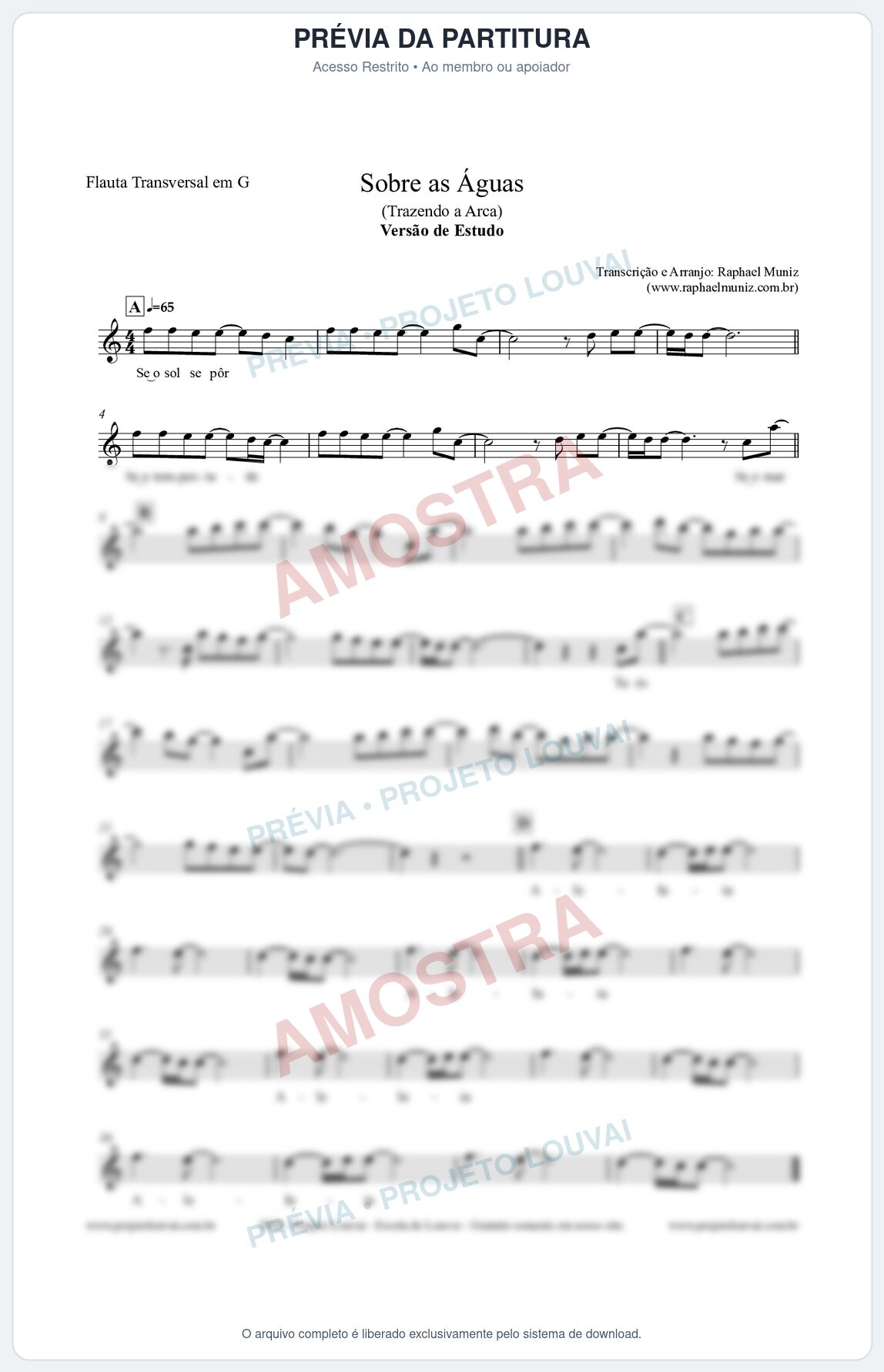 Prévia protegida da primeira página da partitura Partitura para Flauta Transversal em G - Sobre as Águas (Versão de Estudo) - Trazendo a Arca