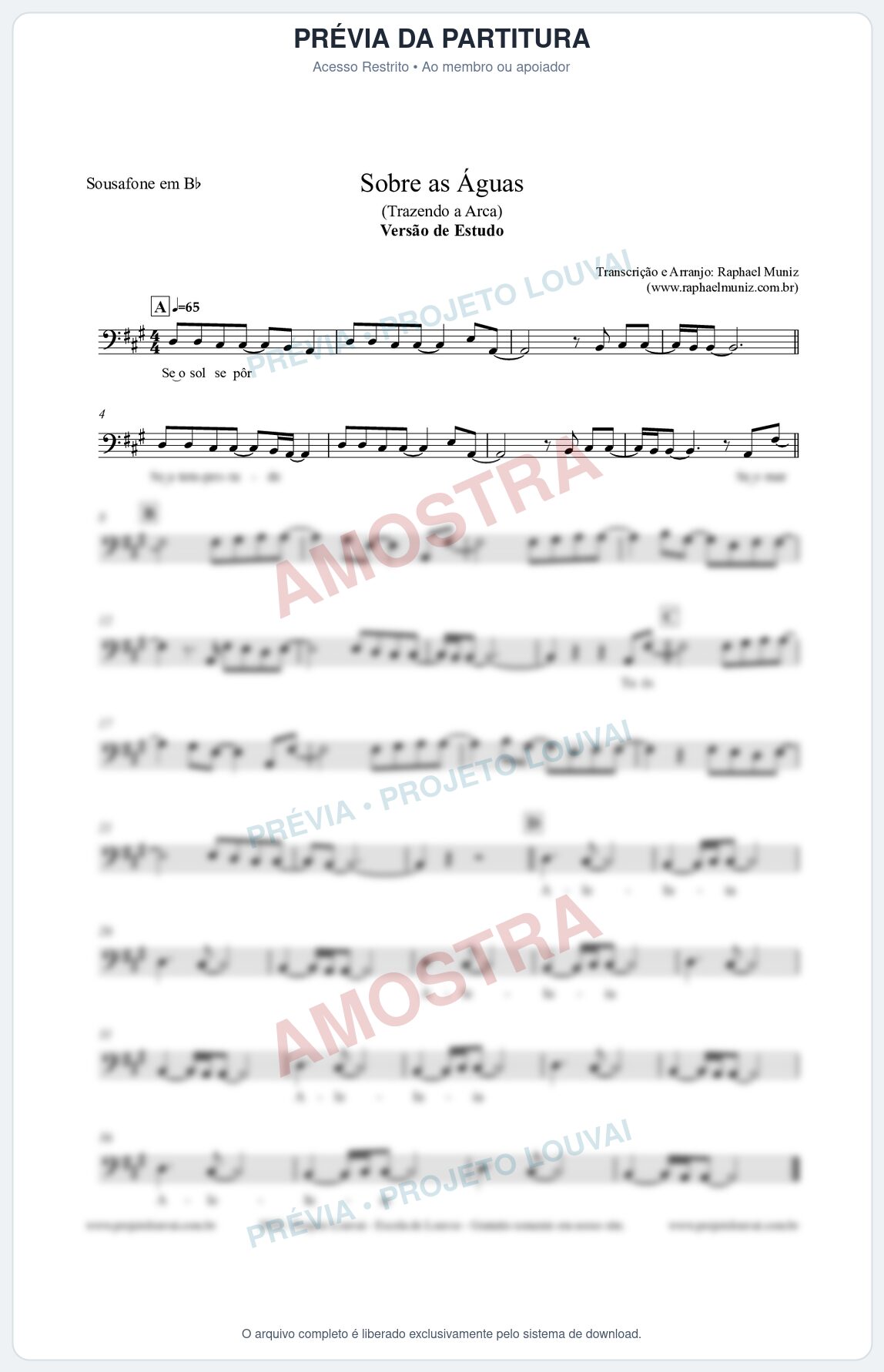 Prévia protegida da primeira página da partitura Partitura para Sousafone em Bb - Sobre as Águas (Versão de Estudo) - Trazendo a Arca
