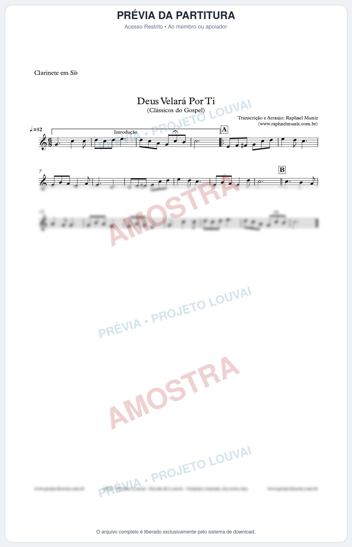 Prévia protegida da primeira página da partitura Partitura para Clarinete - Deus Velará Por Ti - Harpa Cristã nº4 - Clássicos do Gospel