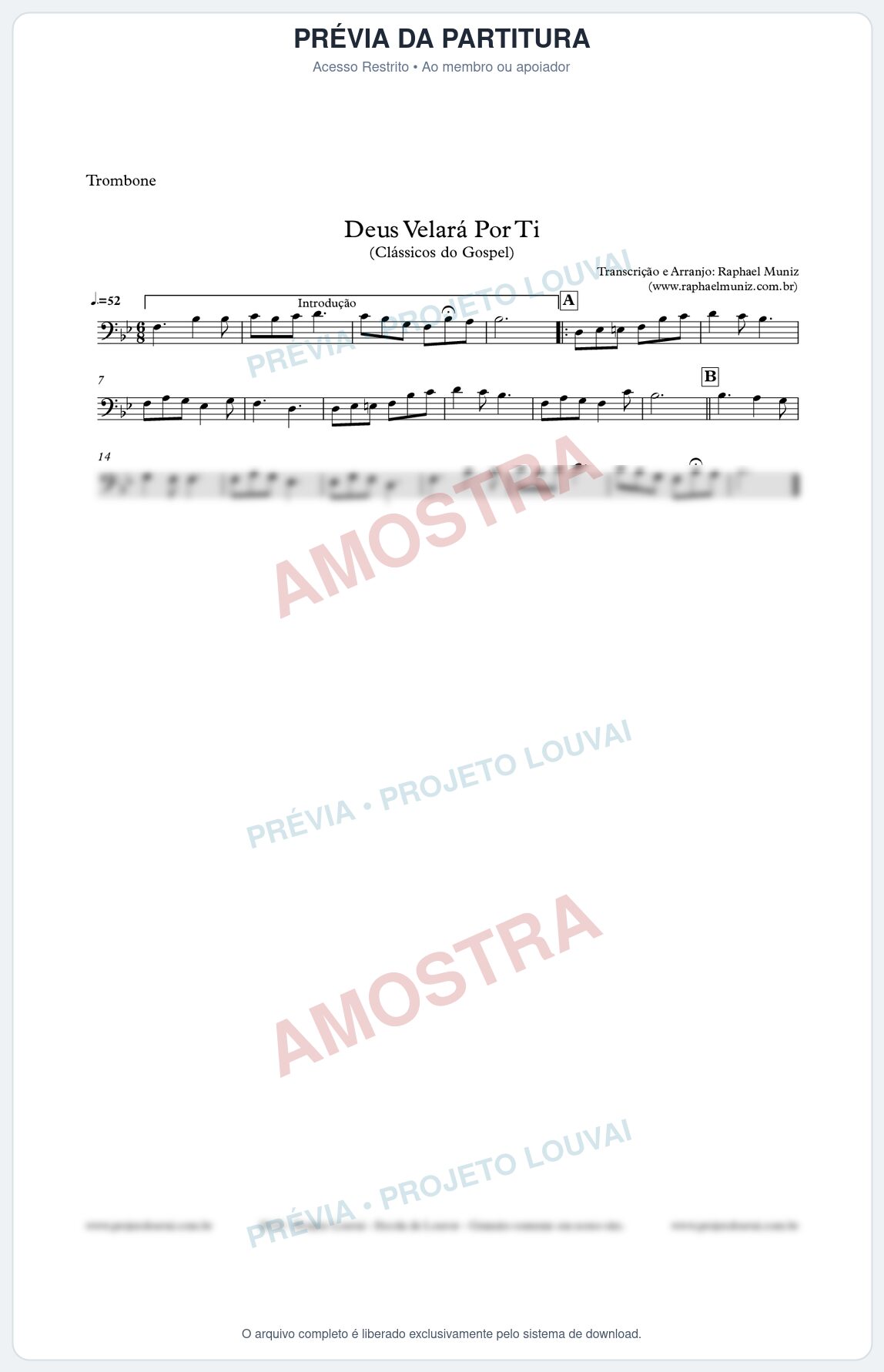 Prévia protegida da primeira página da partitura Partitura para Trombone - Deus Velará Por Ti - Harpa Cristã nº4 - Clássicos do Gospel