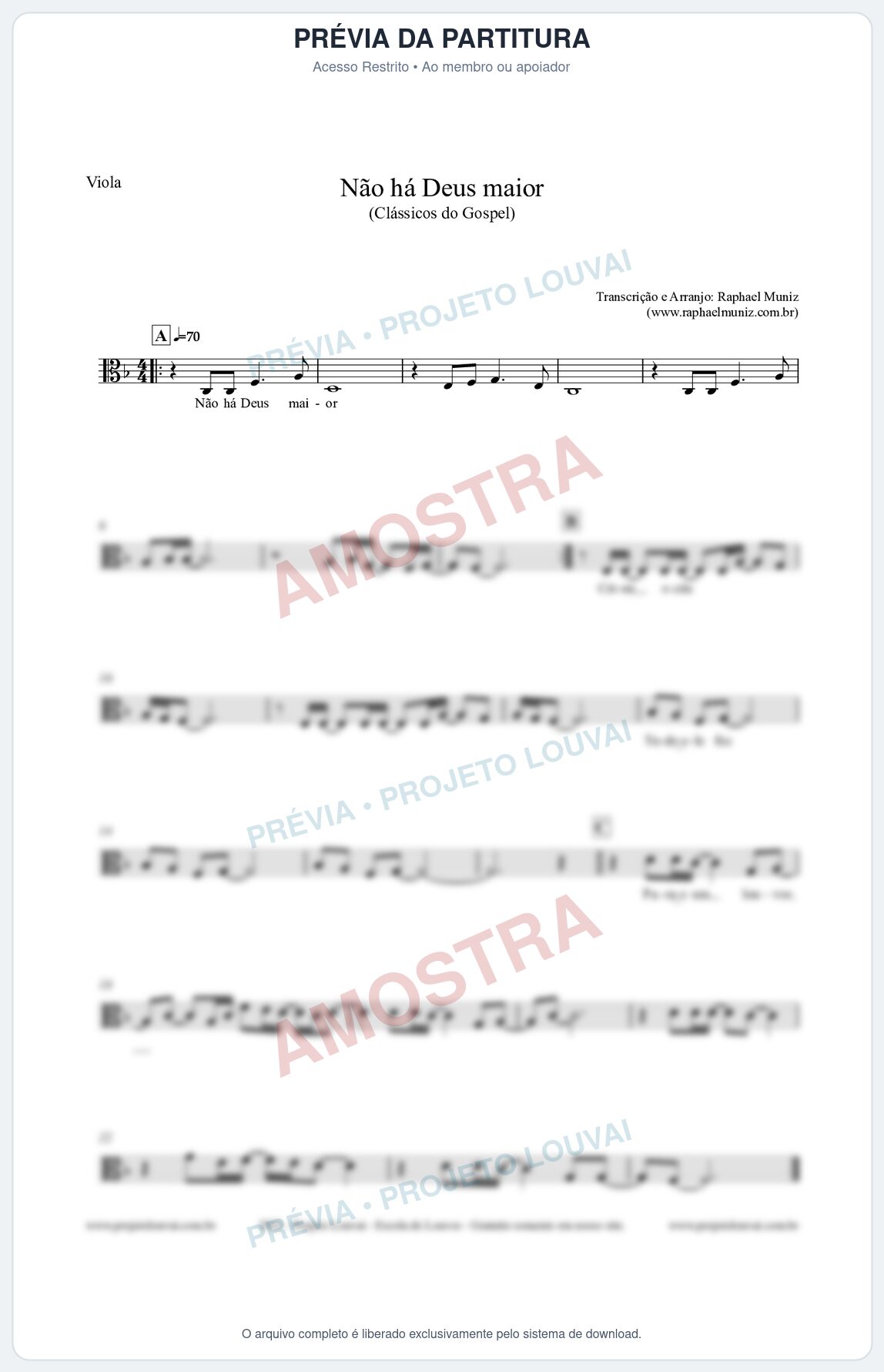 Prévia protegida da primeira página da partitura Partitura para Viola - Não há Deus maior - Clássicos do Gospel