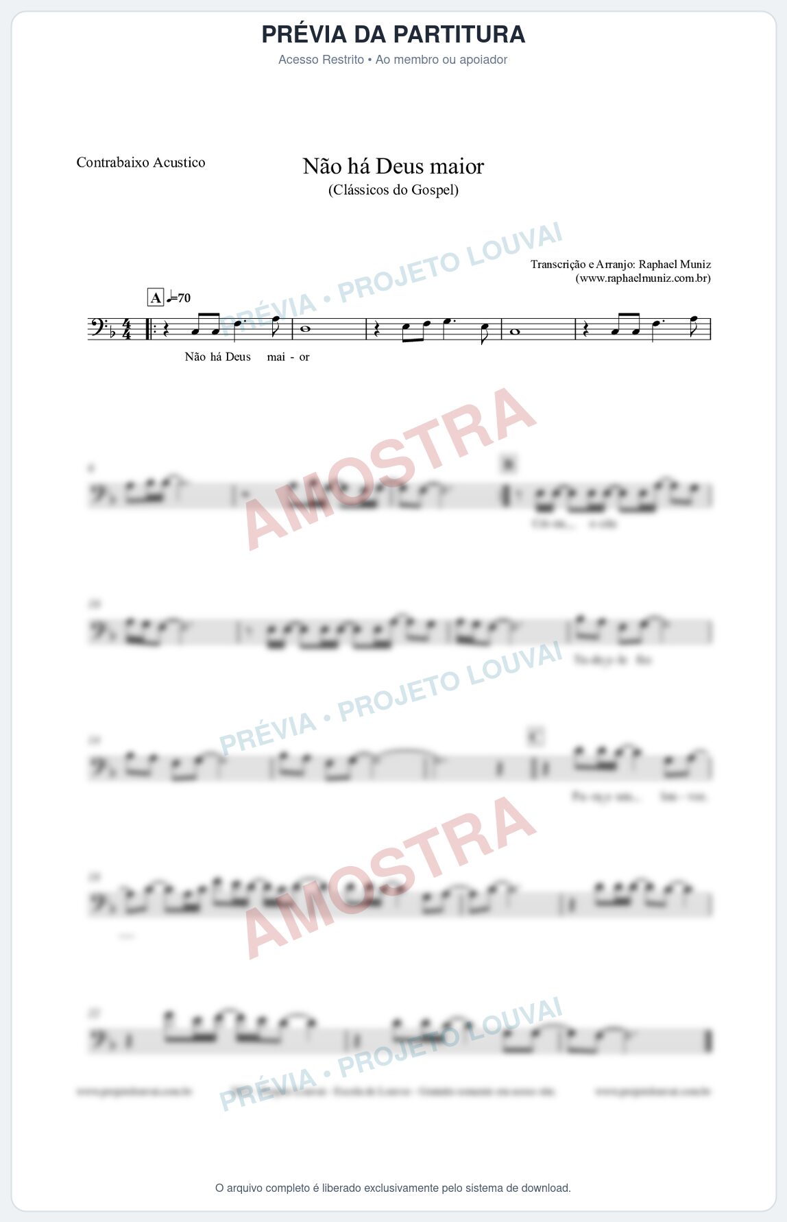 Prévia protegida da primeira página da partitura Partitura para Contrabaixo Acústico - Não há Deus maior - Clássicos do Gospel