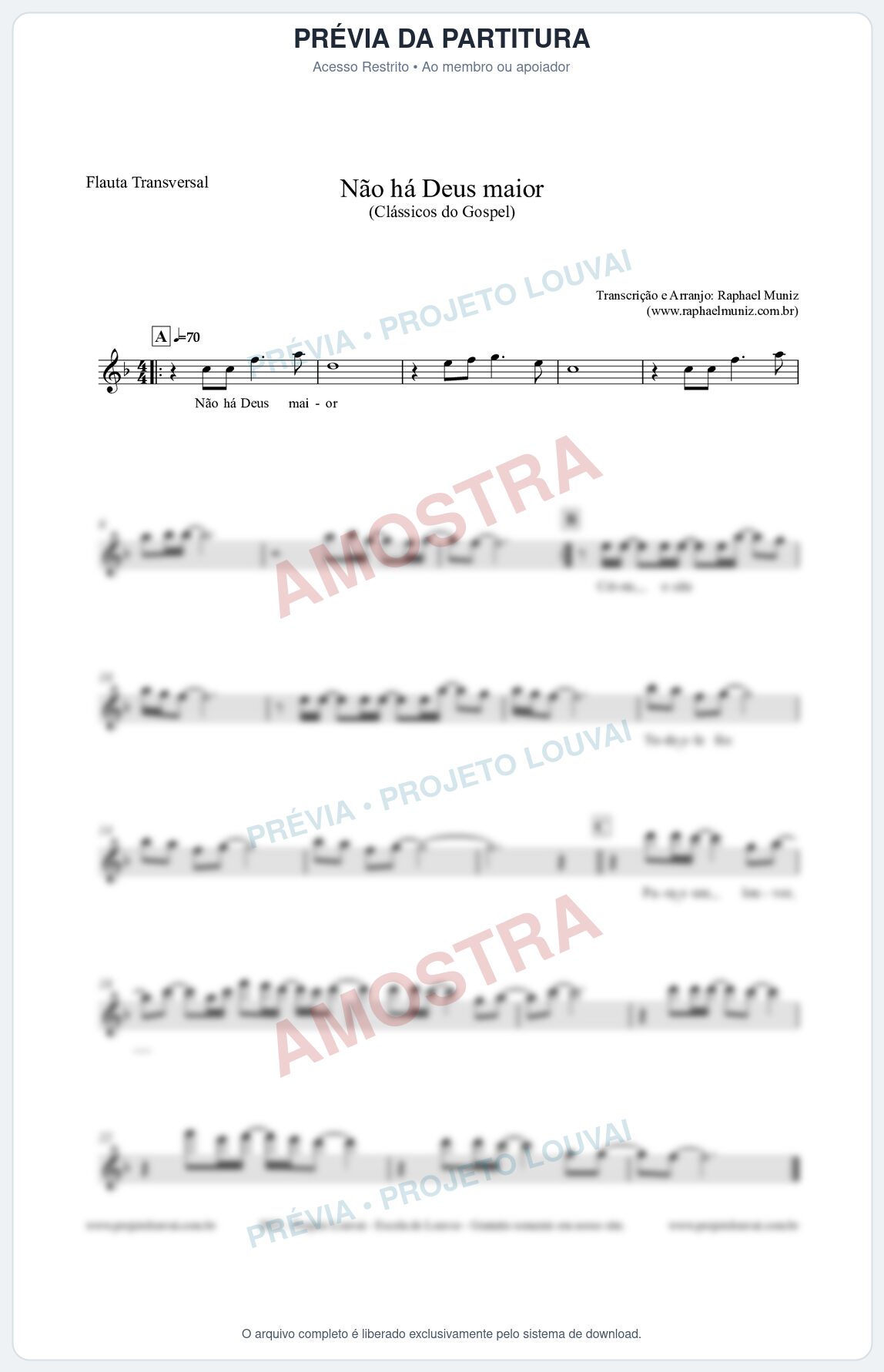 Prévia protegida da primeira página da partitura Partitura para Flauta Transversal - Não há Deus maior - Clássicos do Gospel
