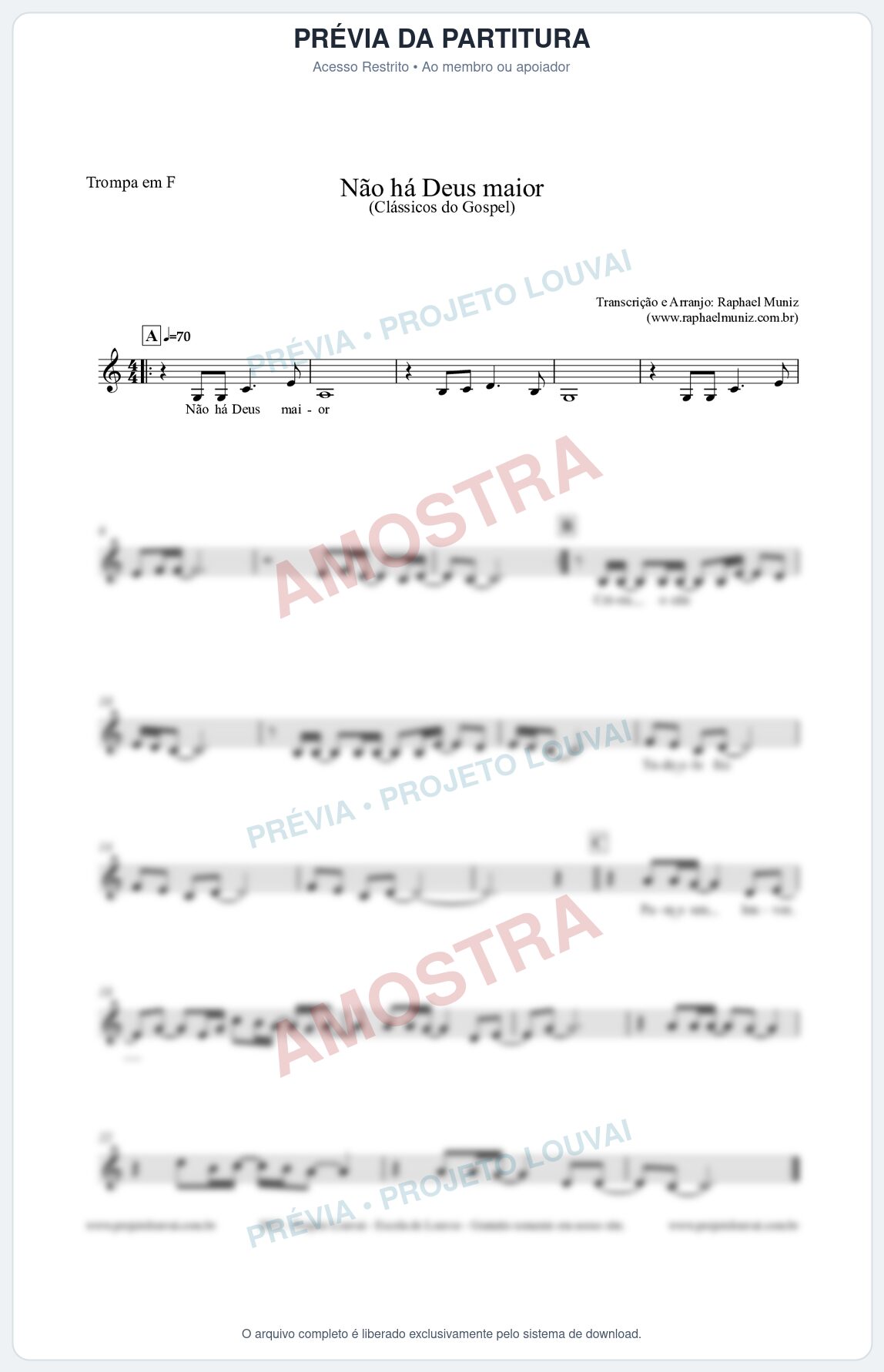 Prévia protegida da primeira página da partitura Partitura para Trompa em F - Não há Deus maior - Clássicos do Gospel