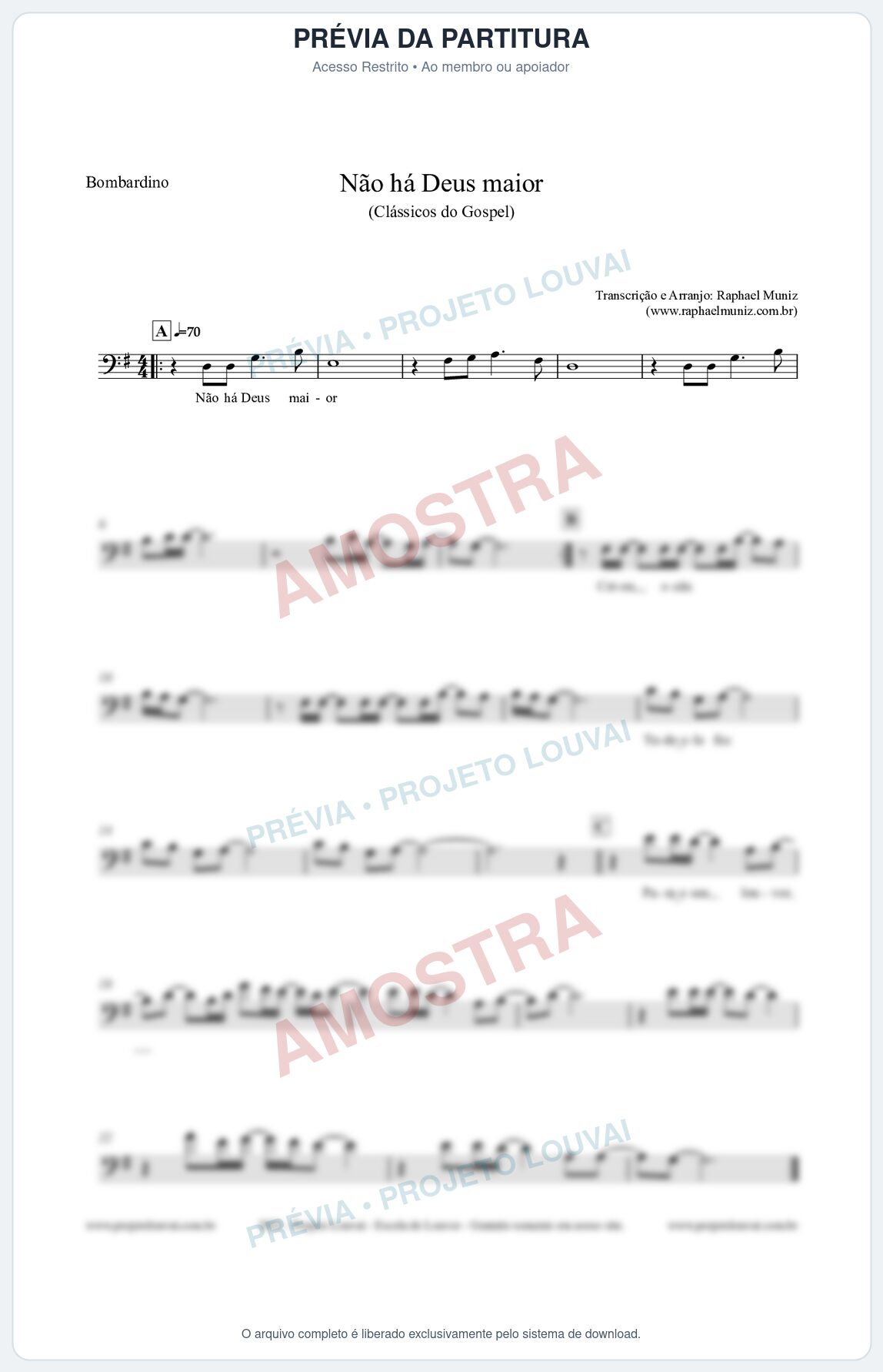 Prévia protegida da primeira página da partitura Partitura para Bombardino - Não há Deus maior - Clássicos do Gospel