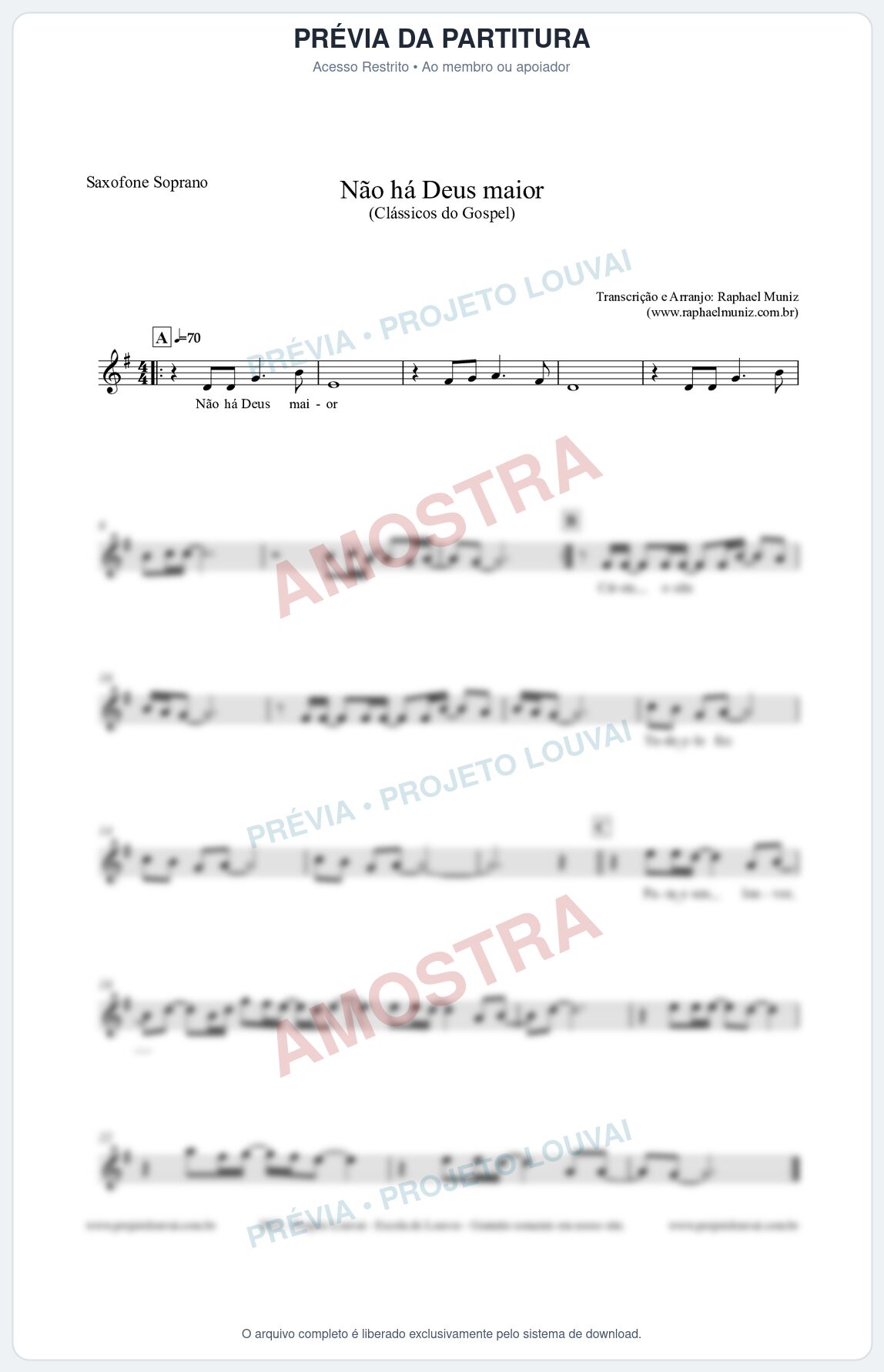 Prévia protegida da primeira página da partitura Partitura para Saxofone Soprano - Não há Deus maior - Clássicos do Gospel