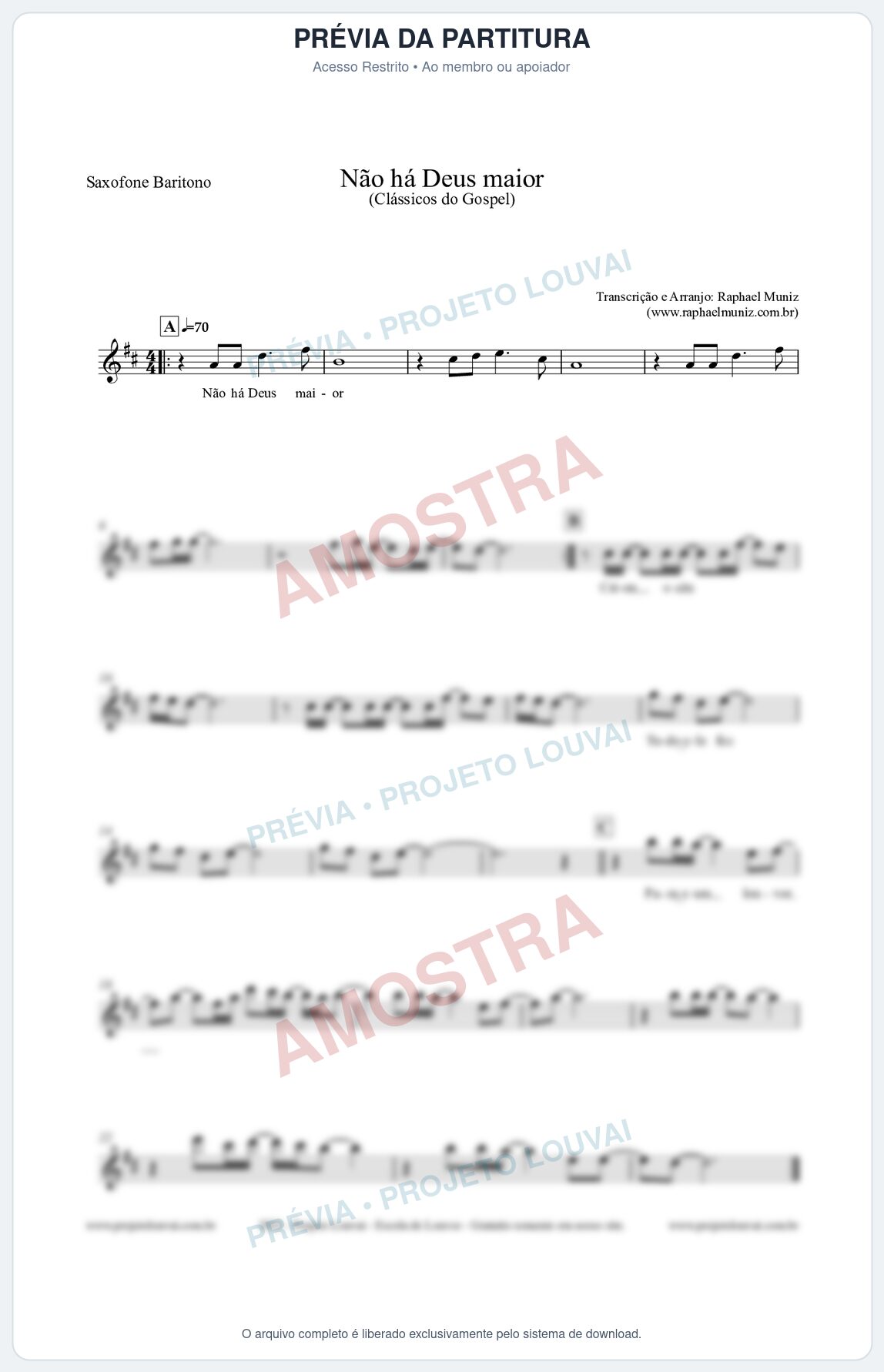 Prévia protegida da primeira página da partitura Partitura para Saxofone Barítono - Não há Deus maior - Clássicos do Gospel