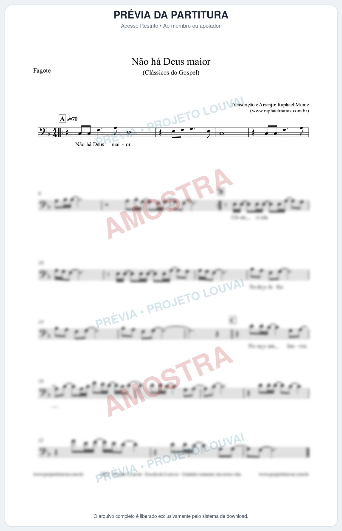Prévia protegida da primeira página da partitura Partitura para Fagote - Não há Deus maior - Clássicos do Gospel