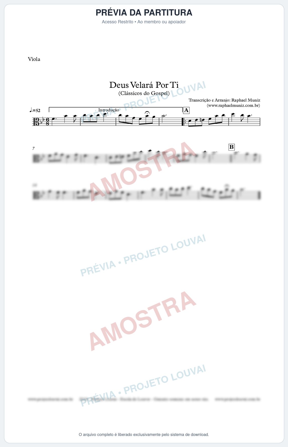 Prévia protegida da primeira página da partitura Partitura para Viola - Deus Velará Por Ti - Harpa Cristã nº4 - Clássicos do Gospel