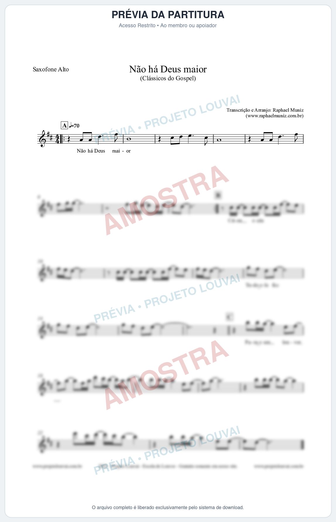 Prévia protegida da primeira página da partitura Partitura para Saxofone Alto - Não há Deus maior - Clássicos do Gospel