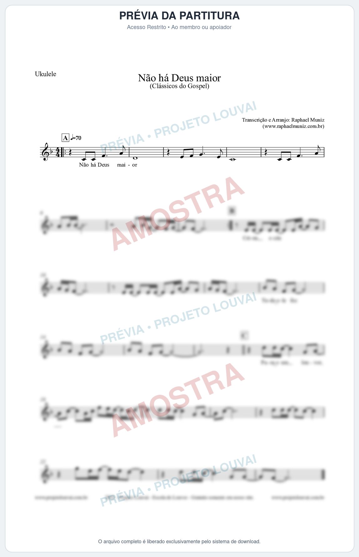 Prévia protegida da primeira página da partitura Partitura para Ukulele - Não há Deus maior - Clássicos do Gospel