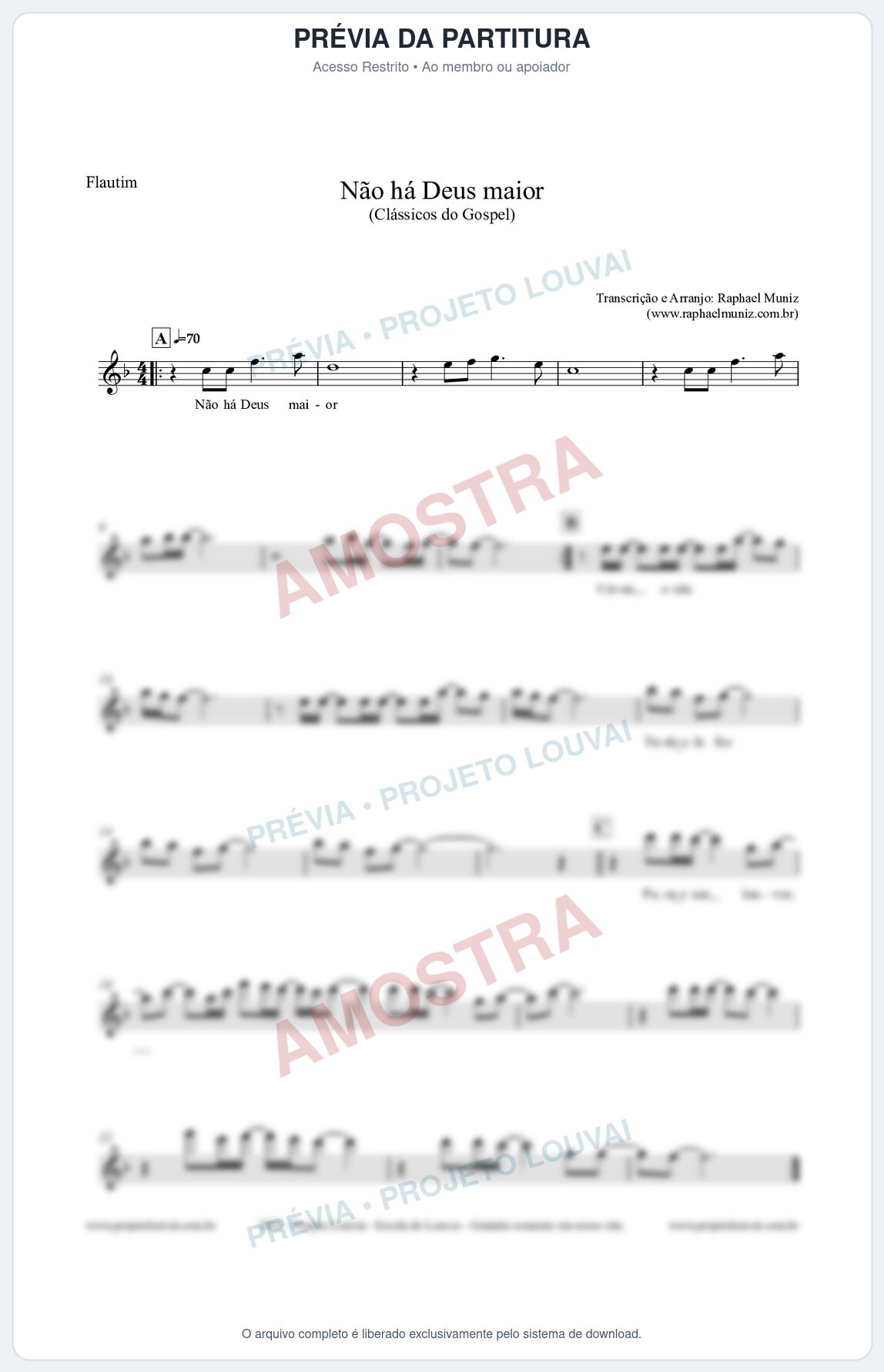 Prévia protegida da primeira página da partitura Partitura para Flautim - Não há Deus maior - Clássicos do Gospel
