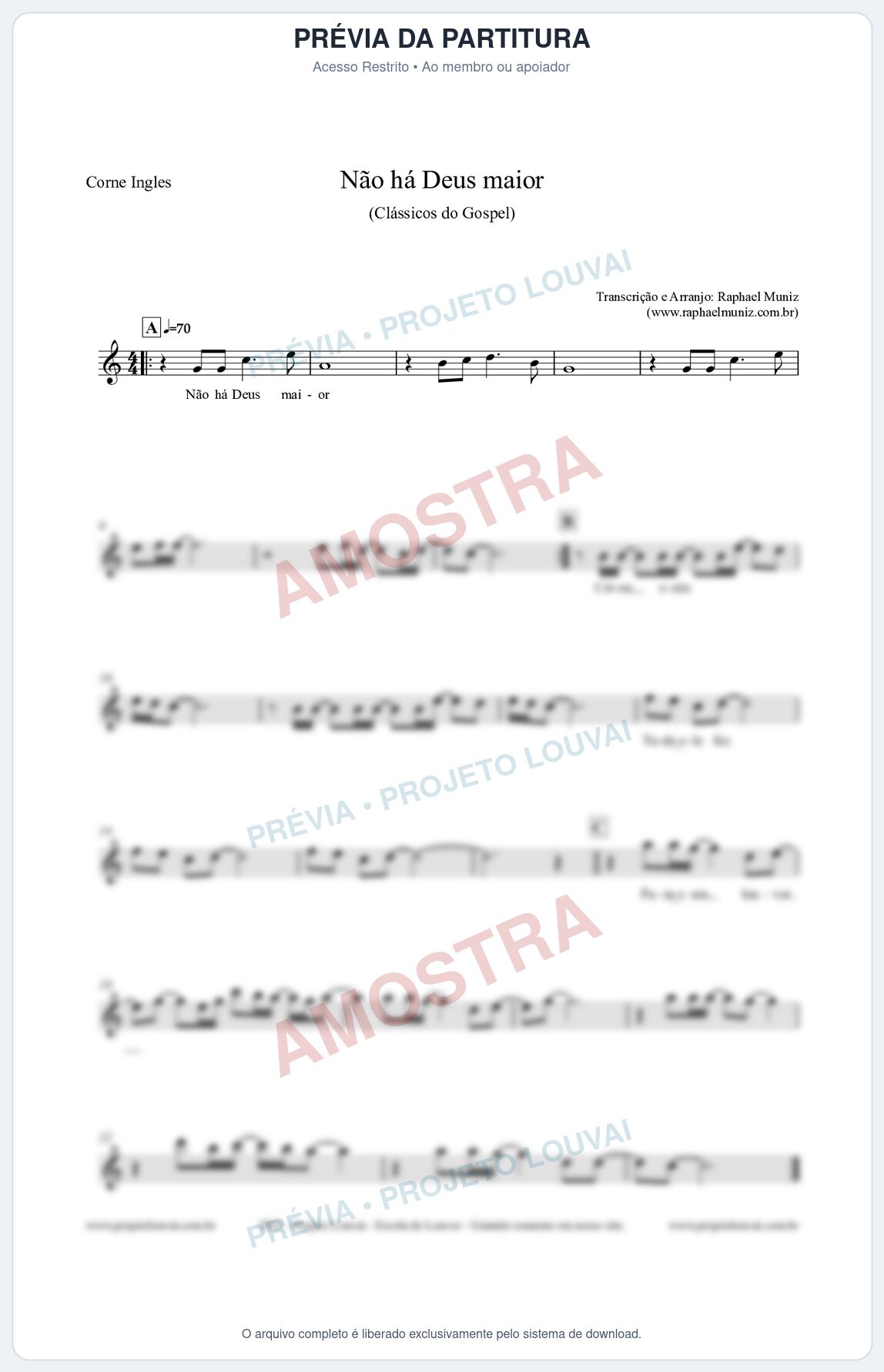 Prévia protegida da primeira página da partitura Partitura para Corne Inglês - Não há Deus maior - Clássicos do Gospel