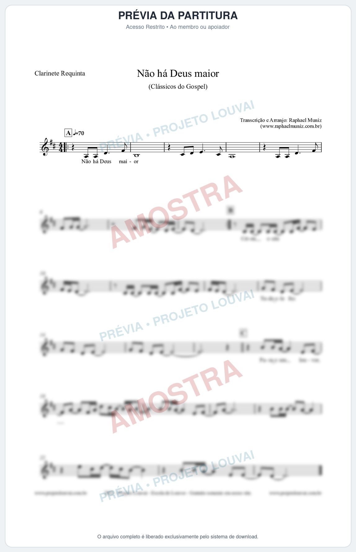 Prévia protegida da primeira página da partitura Partitura para Clarinete Requinta - Não há Deus maior - Clássicos do Gospel