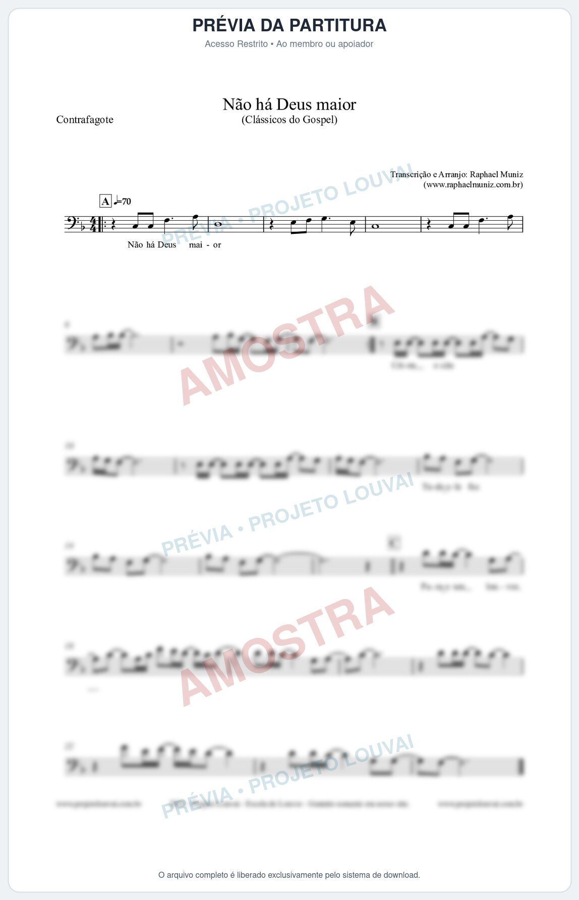 Prévia protegida da primeira página da partitura Partitura para Contrafagote - Não há Deus maior - Clássicos do Gospel