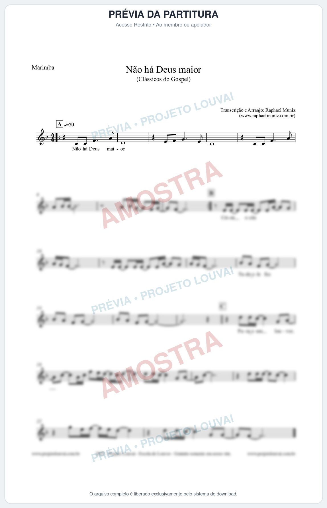 Prévia protegida da primeira página da partitura Partitura para Marimba - Não há Deus maior - Clássicos do Gospel