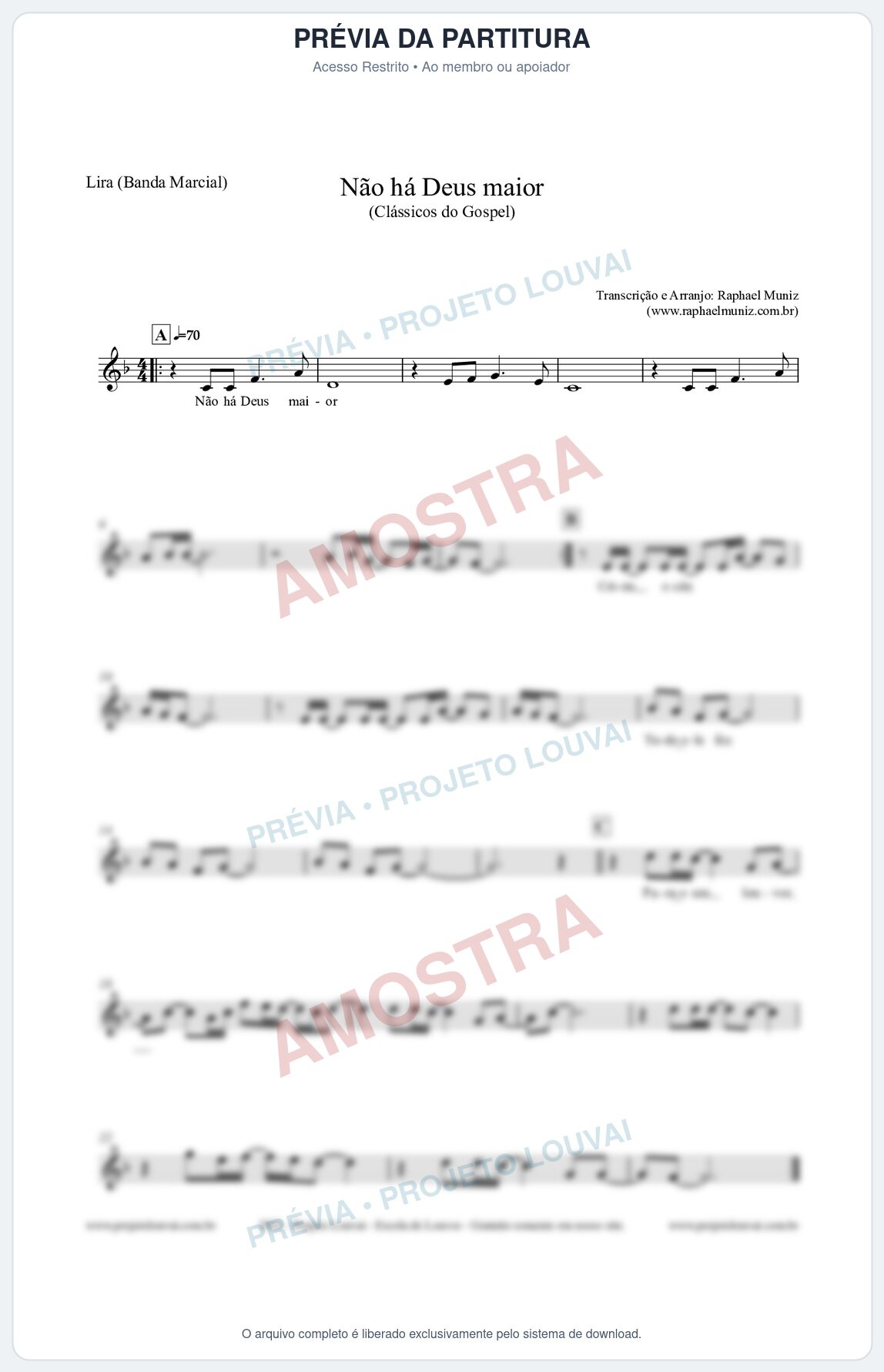 Prévia protegida da primeira página da partitura Partitura para Lira (Banda Marcial) - Não há Deus maior - Clássicos do Gospel