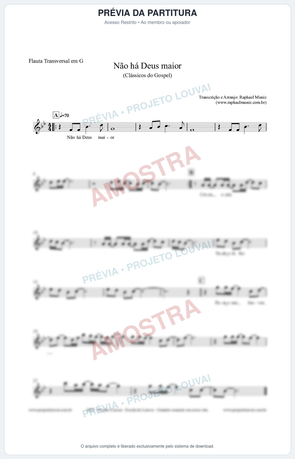 Prévia protegida da primeira página da partitura Partitura para Flauta Transversal em G - Não há Deus maior - Clássicos do Gospel