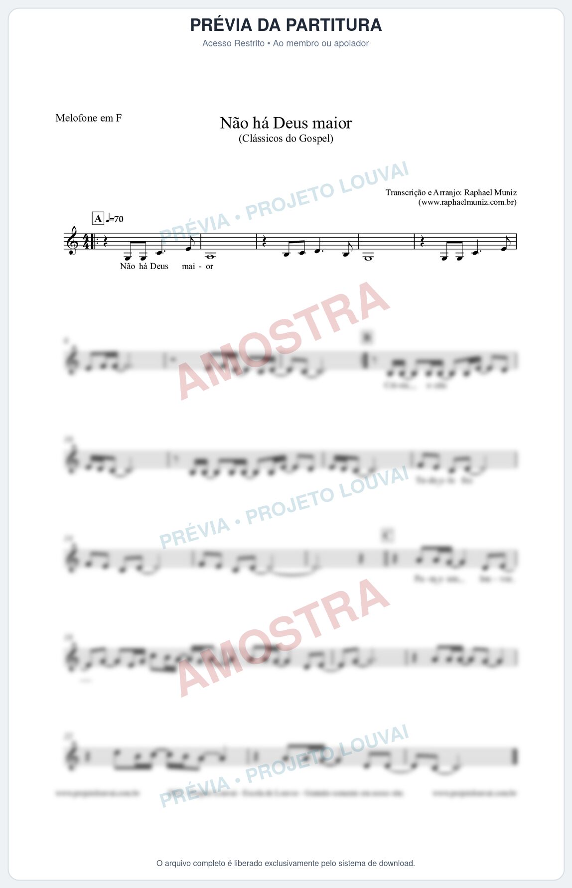 Prévia protegida da primeira página da partitura Partitura para Melofone em F - Não há Deus maior - Clássicos do Gospel