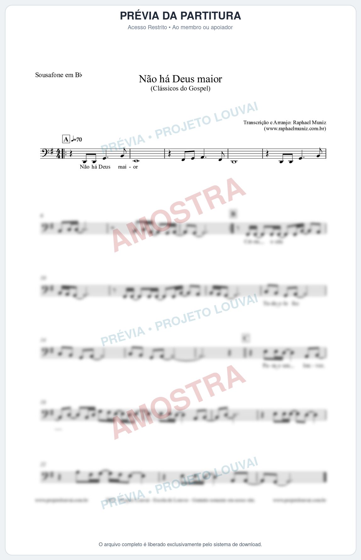 Prévia protegida da primeira página da partitura Partitura para Sousafone em Bb - Não há Deus maior - Clássicos do Gospel