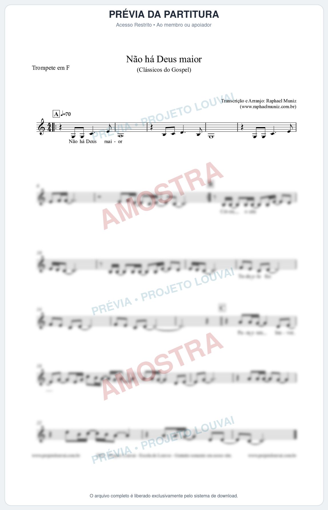 Prévia protegida da primeira página da partitura Partitura para Trompete em F - Não há Deus maior - Clássicos do Gospel