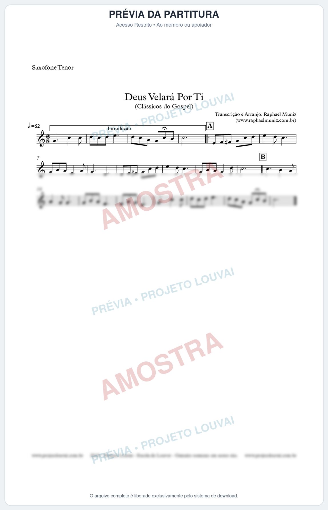 Prévia protegida da primeira página da partitura Partitura para Sax Tenor - Deus Velará Por Ti - Harpa Cristã nº4 - Clássicos do Gospel