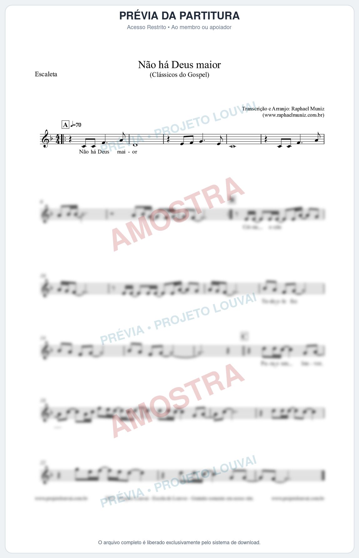 Prévia protegida da primeira página da partitura Partitura para Escaleta - Não há Deus maior - Clássicos do Gospel