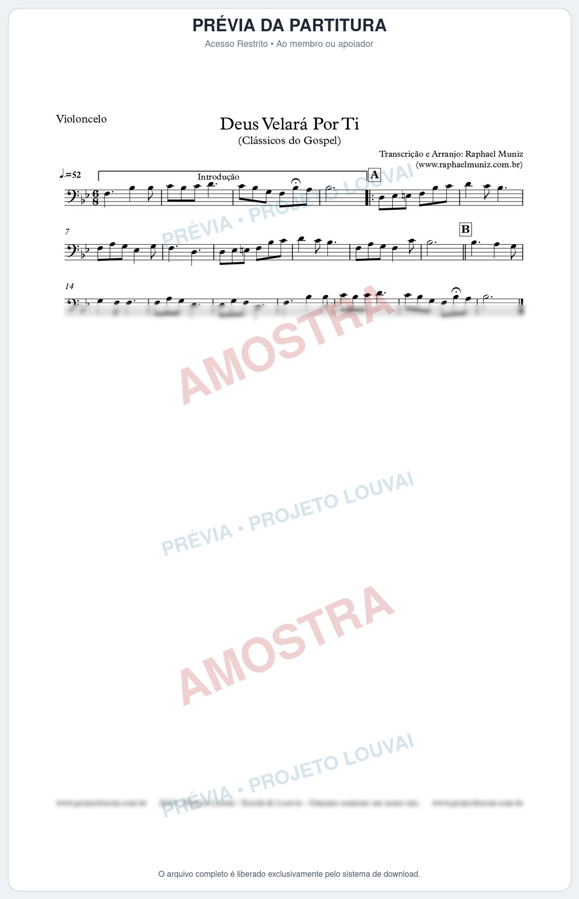 Prévia protegida da primeira página da partitura Partitura para Violoncelo - Deus Velará Por Ti - Harpa Cristã nº4 - Clássicos do Gospel
