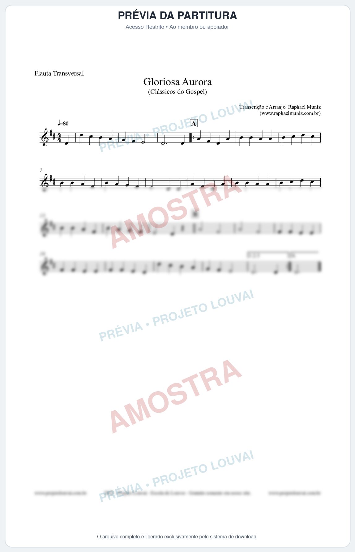 Prévia protegida da primeira página da partitura Partitura para Flauta Transversal - Gloriosa Aurora - Harpa Cristã nº21 - Clássicos do Gospel
