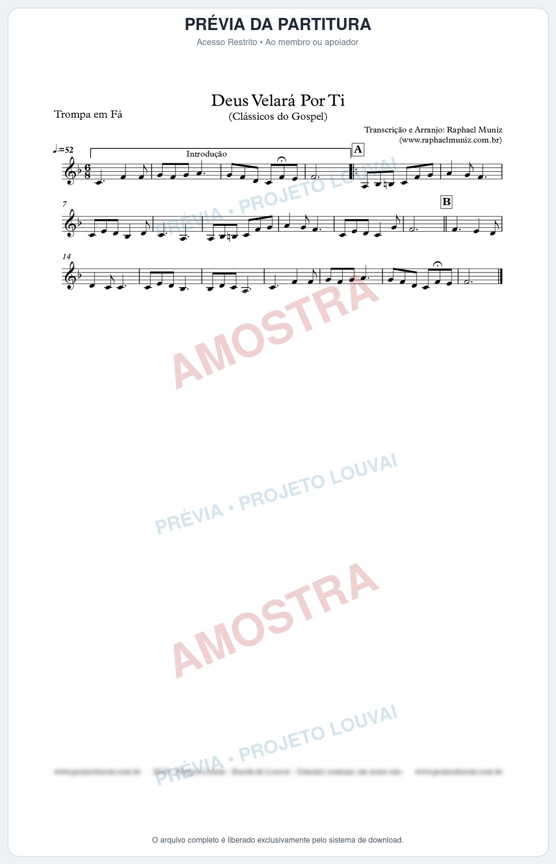 Prévia protegida da primeira página da partitura Partitura para Trompa em Fá - Deus Velará Por Ti - Harpa Cristã nº4 - Clássicos do Gospel