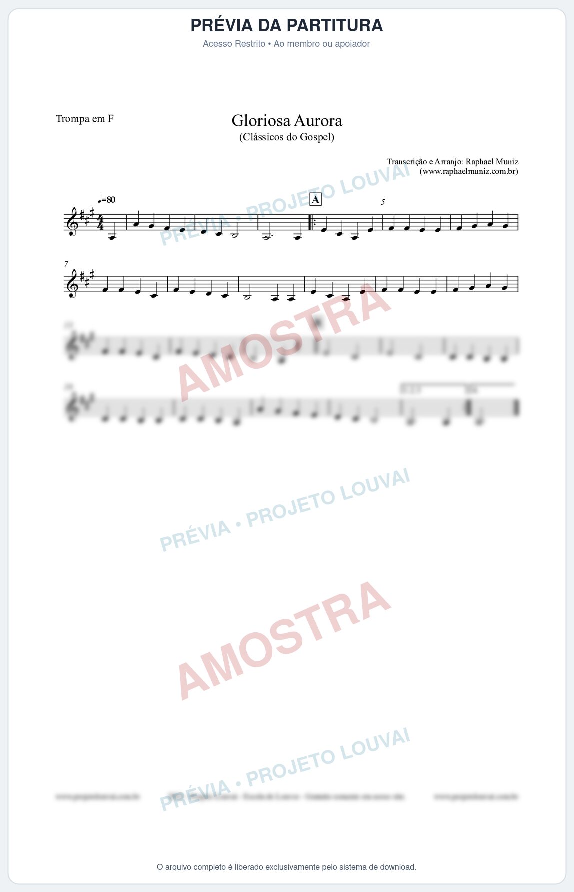 Prévia protegida da primeira página da partitura Partitura para Trompa em F - Gloriosa Aurora - Harpa Cristã nº21 - Clássicos do Gospel