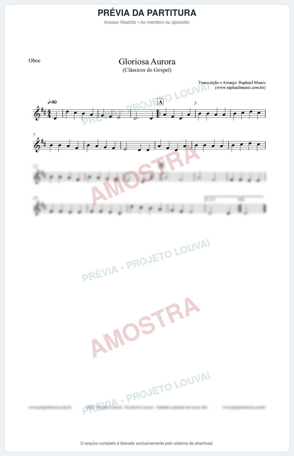 Prévia protegida da primeira página da partitura Partitura para Oboé - Gloriosa Aurora - Harpa Cristã nº21 - Clássicos do Gospel