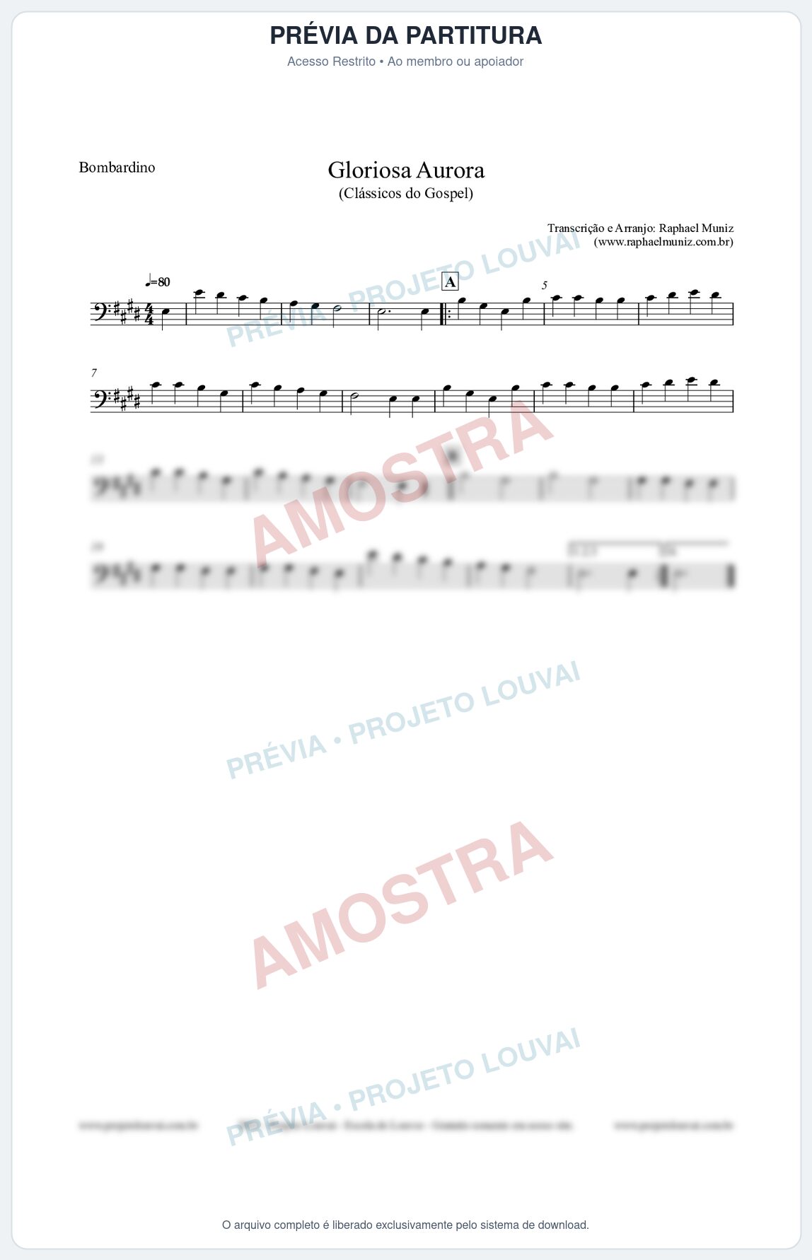 Prévia protegida da primeira página da partitura Partitura para Bombardino - Gloriosa Aurora - Harpa Cristã nº21 - Clássicos do Gospel