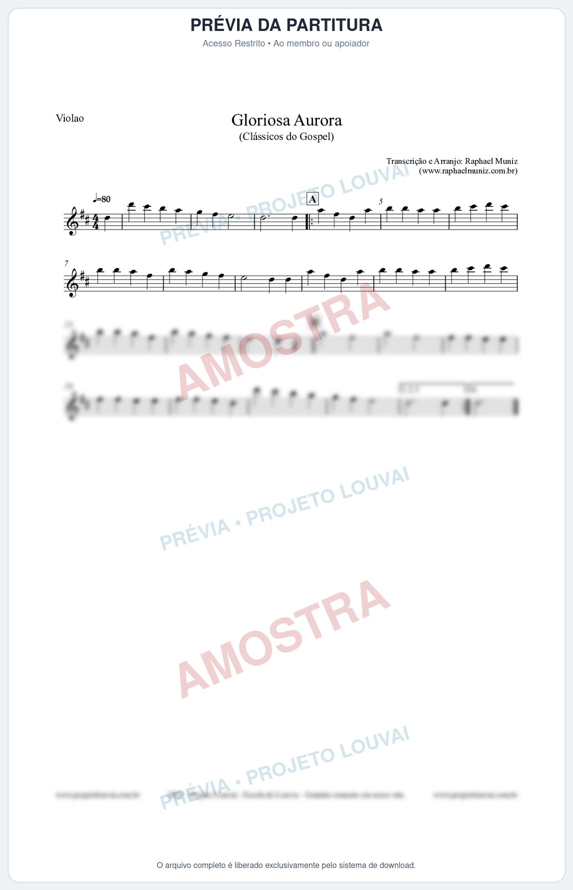 Prévia protegida da primeira página da partitura Partitura para Violão - Gloriosa Aurora - Harpa Cristã nº21 - Clássicos do Gospel