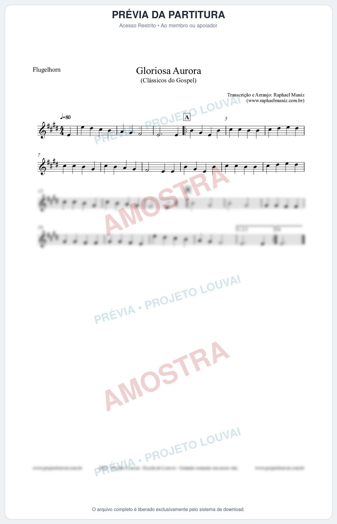 Prévia protegida da primeira página da partitura Partitura para Flugelhorn - Gloriosa Aurora - Harpa Cristã nº21 - Clássicos do Gospel
