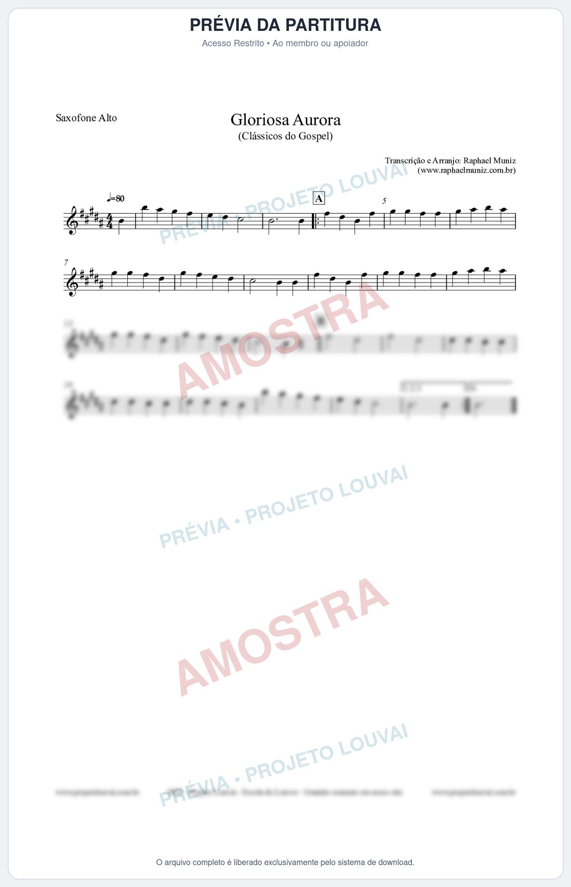 Prévia protegida da primeira página da partitura Partitura para Saxofone Alto - Gloriosa Aurora - Harpa Cristã nº21 - Clássicos do Gospel