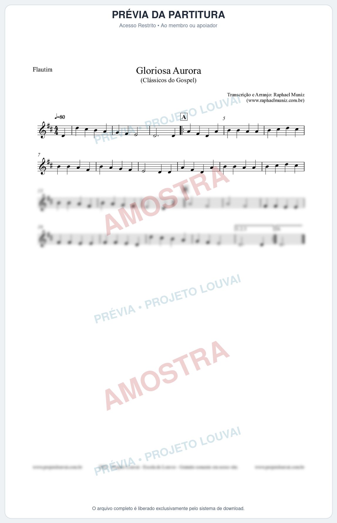 Prévia protegida da primeira página da partitura Partitura para Flautim - Gloriosa Aurora - Harpa Cristã nº21 - Clássicos do Gospel