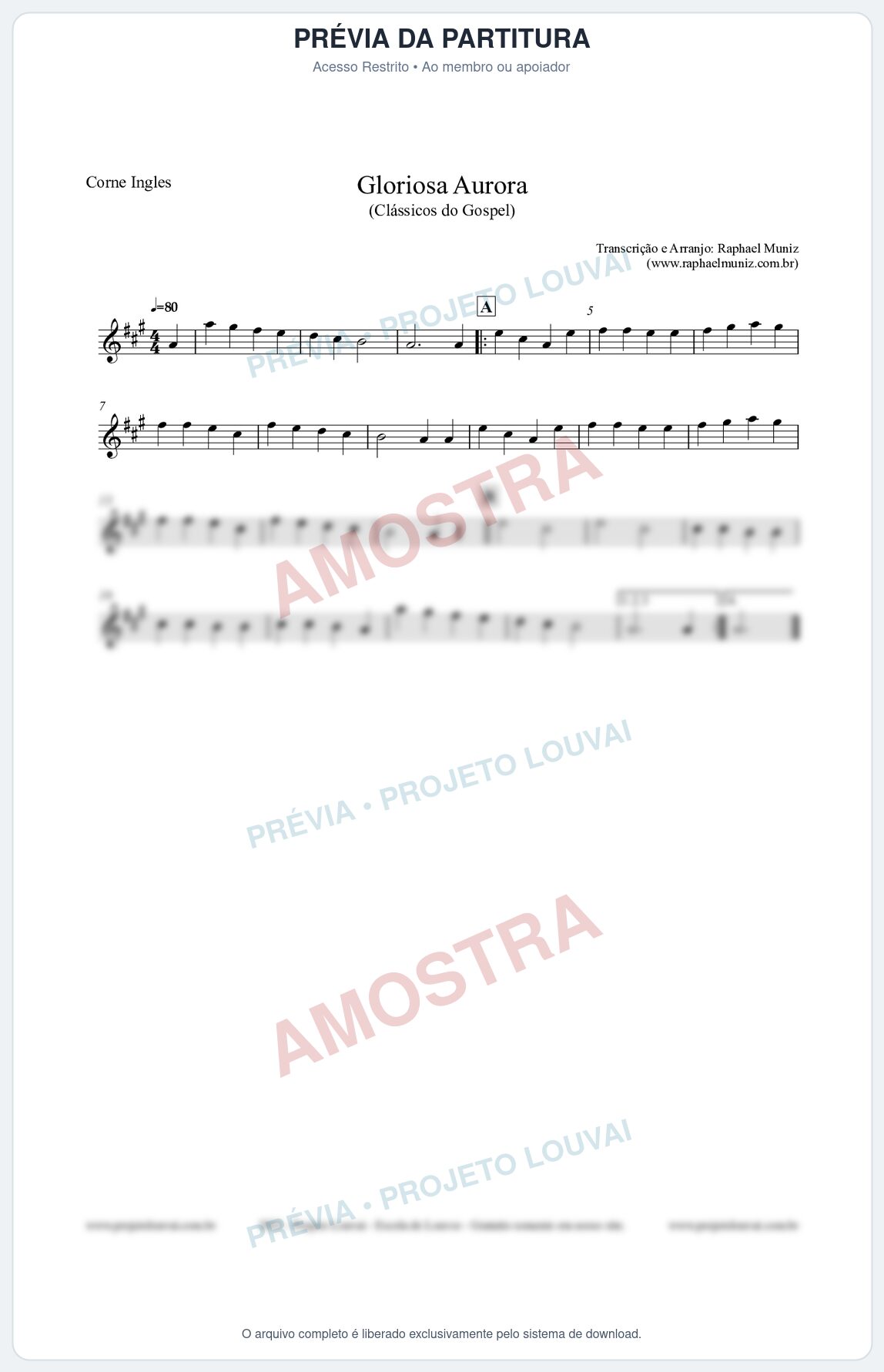 Prévia protegida da primeira página da partitura Partitura para Corne Inglês - Gloriosa Aurora - Harpa Cristã nº21 - Clássicos do Gospel