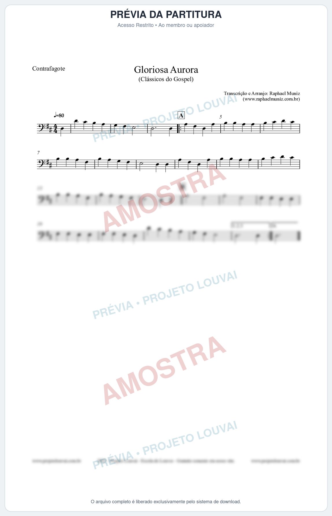 Prévia protegida da primeira página da partitura Partitura para Contrafagote - Gloriosa Aurora - Harpa Cristã nº21 - Clássicos do Gospel