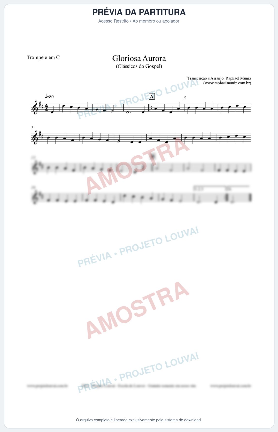 Prévia protegida da primeira página da partitura Partitura para Trompete em C - Gloriosa Aurora - Harpa Cristã nº21 - Clássicos do Gospel