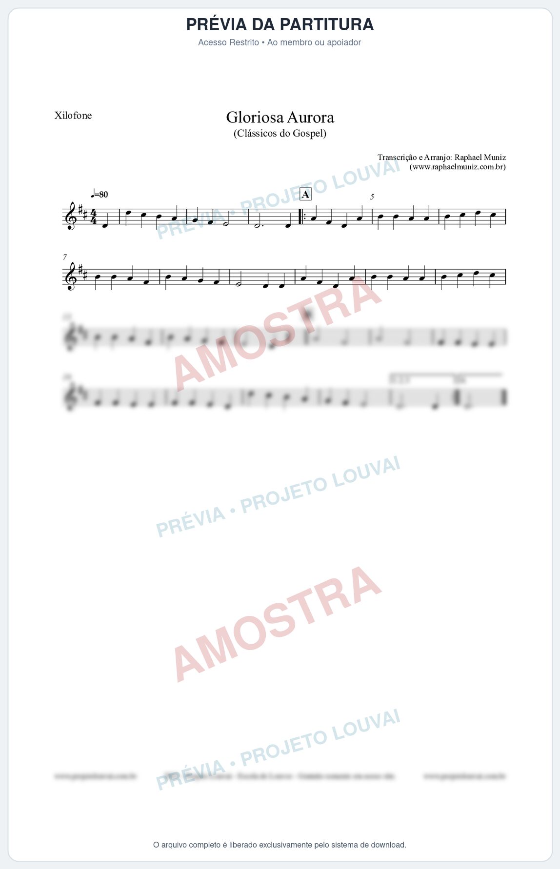 Prévia protegida da primeira página da partitura Partitura para Xilofone - Gloriosa Aurora - Harpa Cristã nº21 - Clássicos do Gospel