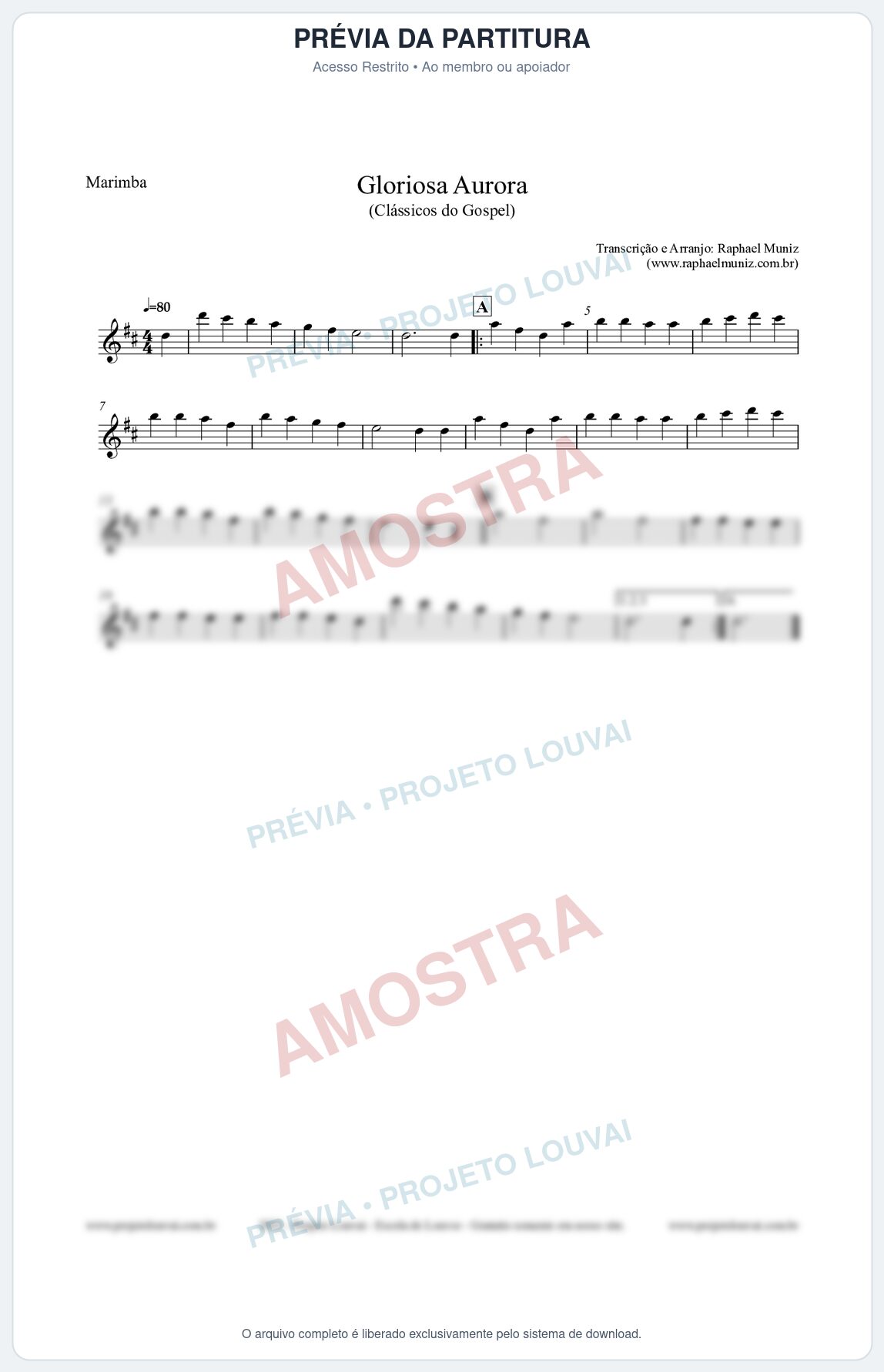 Prévia protegida da primeira página da partitura Partitura para Marimba - Gloriosa Aurora - Harpa Cristã nº21 - Clássicos do Gospel