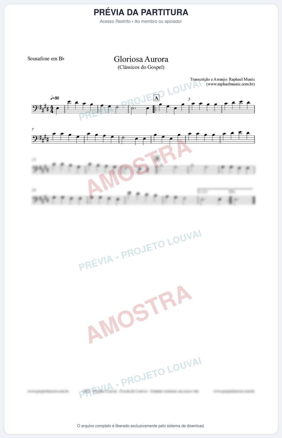 Prévia protegida da primeira página da partitura Partitura para Sousafone em Bb - Gloriosa Aurora - Harpa Cristã nº21 - Clássicos do Gospel
