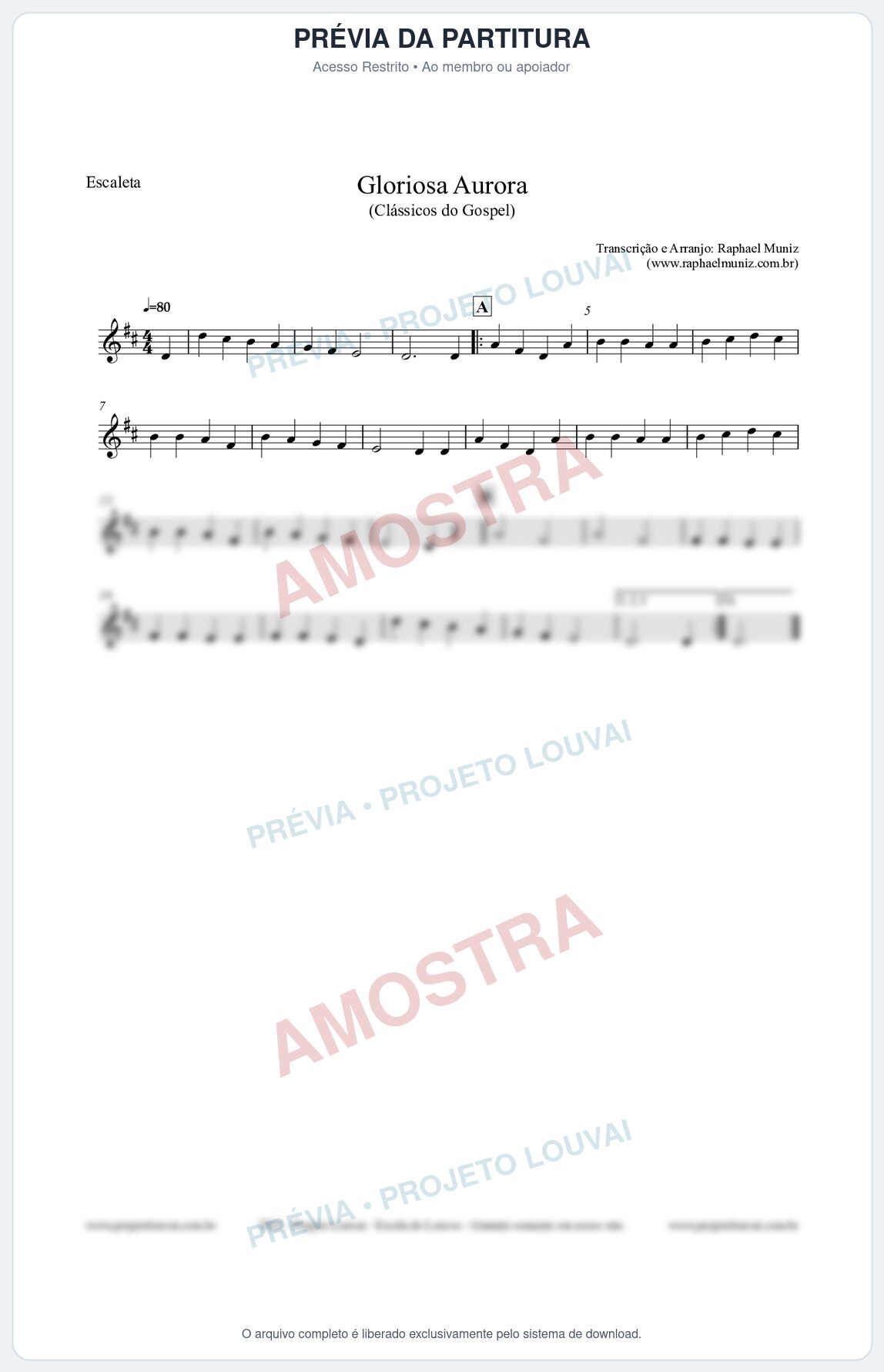 Prévia protegida da primeira página da partitura Partitura para Escaleta - Gloriosa Aurora - Harpa Cristã nº21 - Clássicos do Gospel