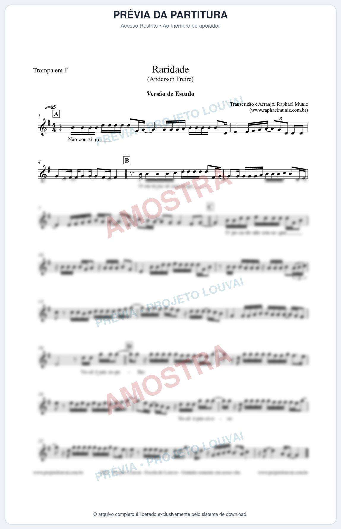 Prévia protegida da primeira página da partitura Partitura para Trompa em F - Raridade (Versão de Estudo) - Anderson Freire