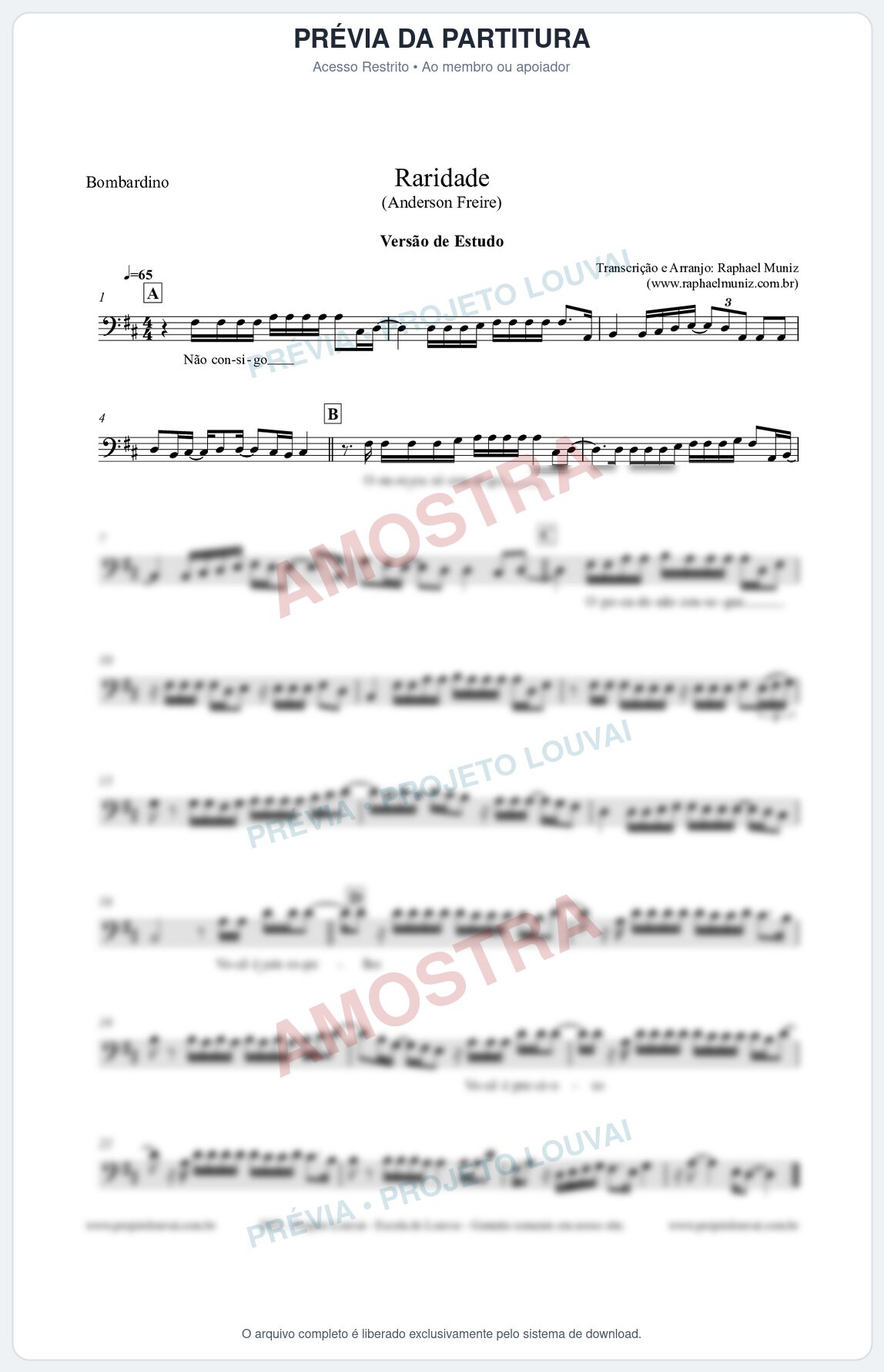 Prévia protegida da primeira página da partitura Partitura para Bombardino - Raridade (Versão de Estudo) - Anderson Freire