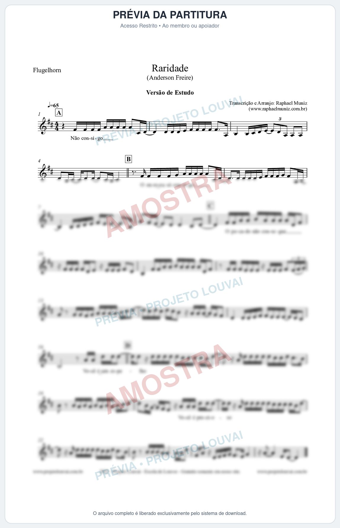 Prévia protegida da primeira página da partitura Partitura para Flugelhorn - Raridade (Versão de Estudo) - Anderson Freire