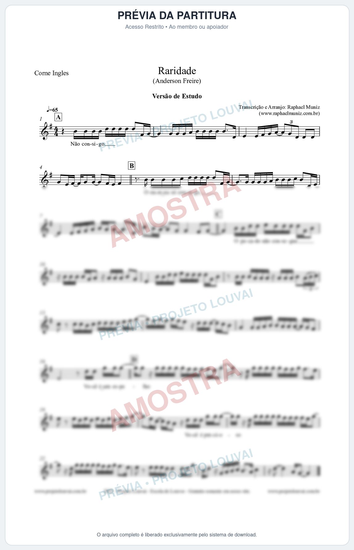 Prévia protegida da primeira página da partitura Partitura para Corne Inglês - Raridade (Versão de Estudo) - Anderson Freire