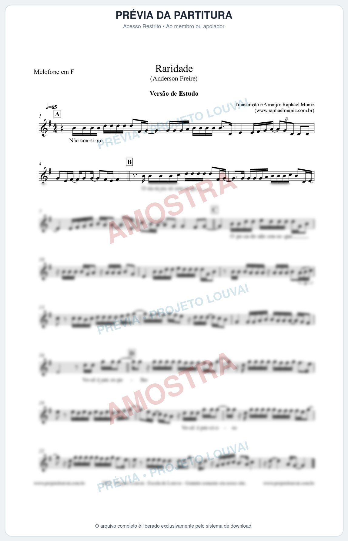 Prévia protegida da primeira página da partitura Partitura para Melofone em F - Raridade (Versão de Estudo) - Anderson Freire